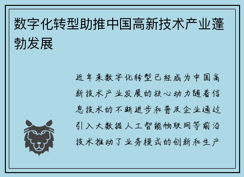 数字化转型助推中国高新技术产业蓬勃发展
